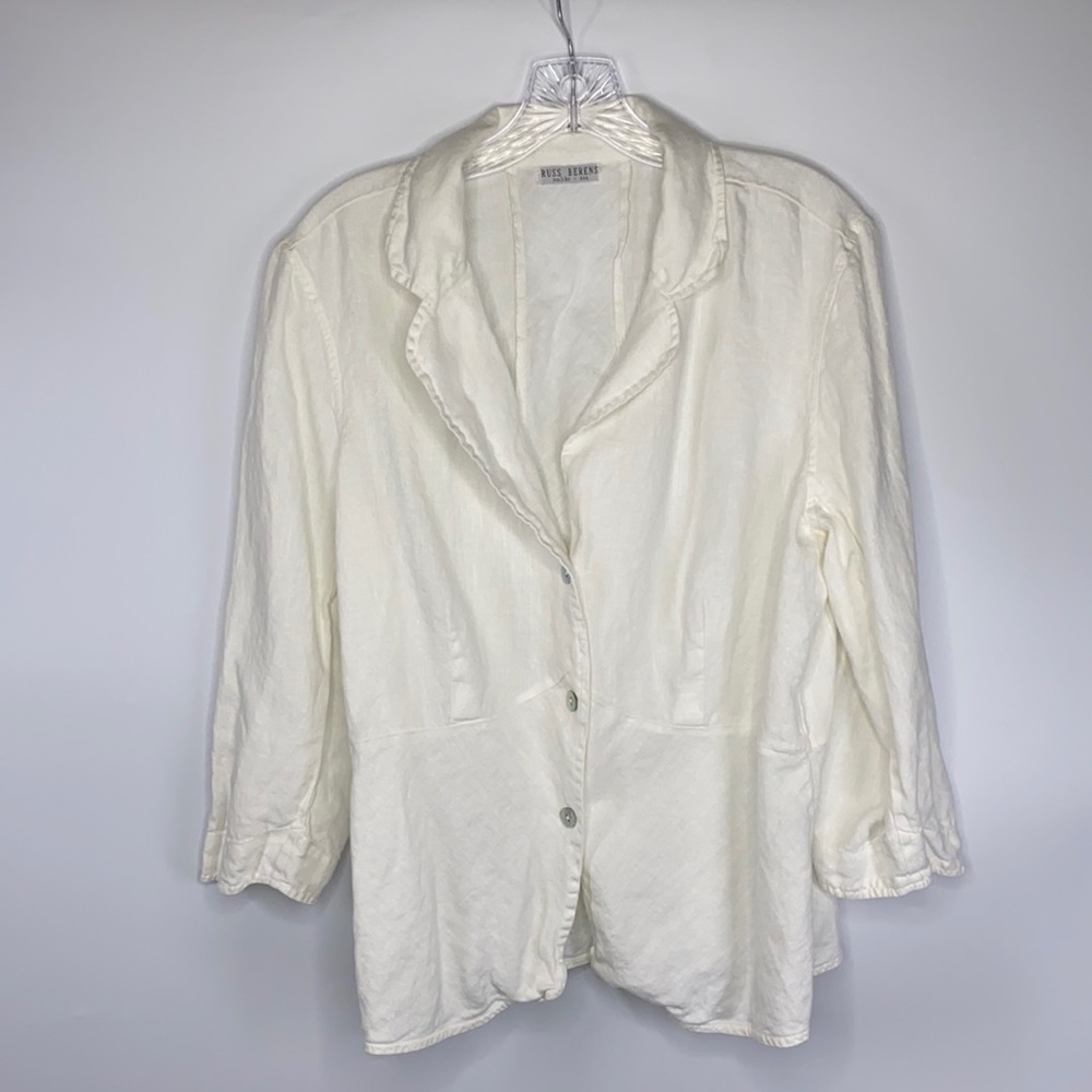Russ Berens White Linen Button Blazer Medium